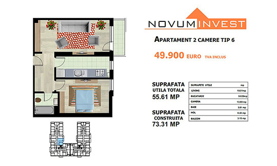 Apartament 2 camere Tip 6 - Lacul Morii Bloc 1