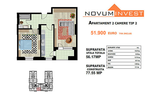 Apartament 2 camere Tip 2 - Lacul Morii Bloc 1