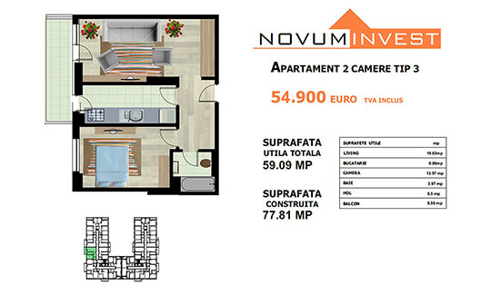 Apartament 2 camere Tip 3 - Lacul Morii Bloc 1