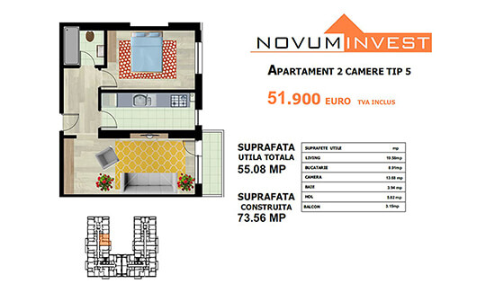 Apartament 2 camere Tip 5 - Lacul Morii Bloc 1