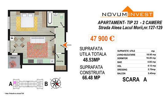 Apartament 2 camere Tip 23 Scara A - Lacul Morii Bloc 2