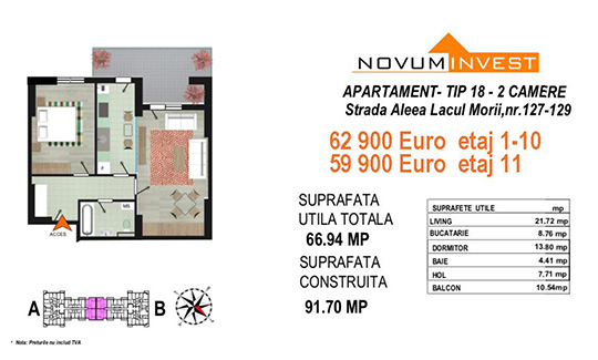 Apartament 2 camere Tip 18 Scara A&B - Lacul Morii