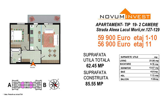 Apartament 2 camere Tip 19 Scara A&B - Lacul Morii