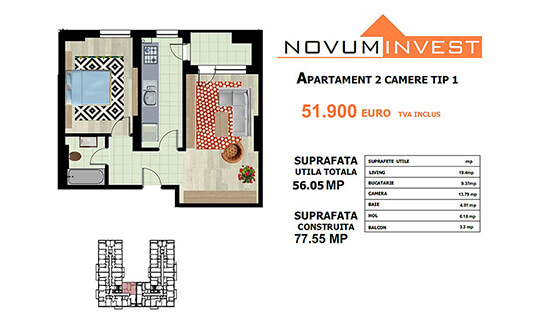 Apartament 2 camere Tip 1 - Lacul Morii