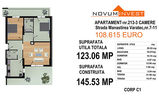 Apartament 3 camere, Ap. Nr. 213, Corp C1 - Lacul Morii