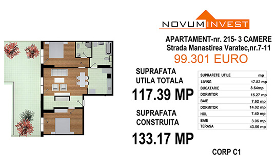 Apartament 3 camere, Ap. Nr. 215, Corp C1 - Lacul Morii