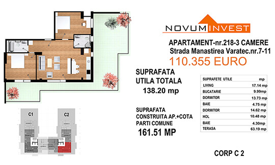 Apartament 3 camere, Ap. Nr. 218, Corp C2 - Lacul Morii