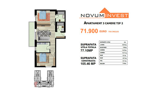 Apartament 3 camere Tip 2 - Lacul Morii