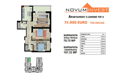 Apartament 3 camere Tip 4 - Lacul Morii