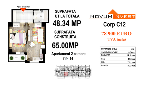 Apartament 2 camere Tip 14 - Corp C12 - Splaiul Independentei