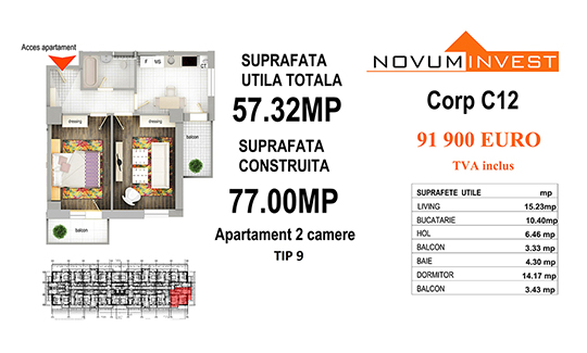 Apartament 2 camere Tip 9 - Corp C12 - Splaiul Independentei