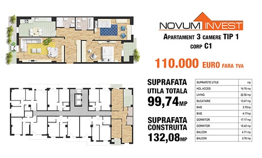 3 camere Tip 1, corp C1 - Splaiul Independentei