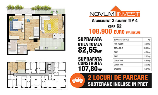 3 camere Tip 4, corp C2 - Splaiul Independentei