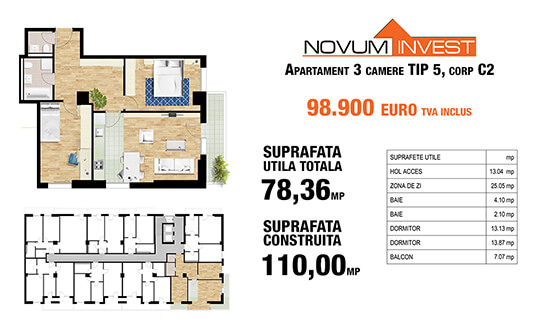 3 camere Tip 5, corp C2 - Splaiul Independentei