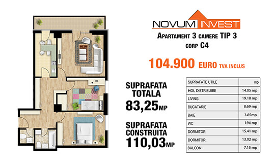 3 camere tip 3 corp C4 - Splaiul Independentei