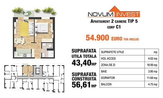 2 camere Tip 5, corp C1 - Splaiul Independentei Bloc 1