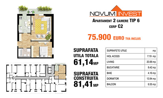 2 camere Tip 6, corp C2 - Splaiul Independentei Bloc 1