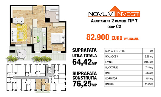 2 camere Tip 7, corp C2 - Splaiul Independentei Bloc 1