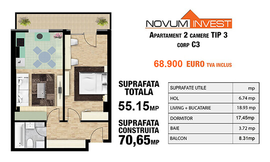 2 camere Tip 3 Corp C3 - Splaiul Independentei Bloc 2