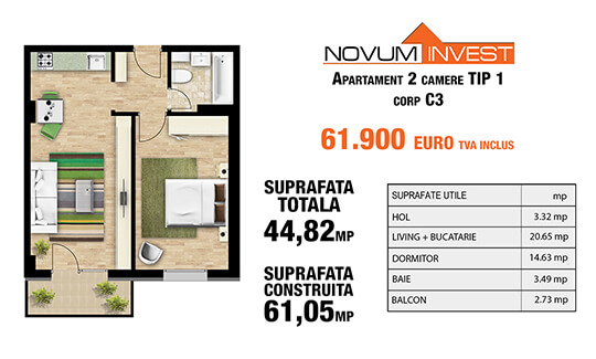 2 camere Tip 1 corp C3 - Splaiul Independentei Bloc 2