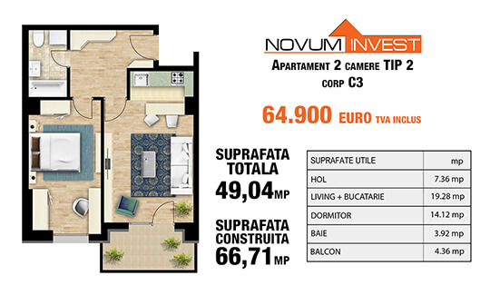 2 camere Tip 2 Corp C3 - Splaiul Independentei Bloc 2