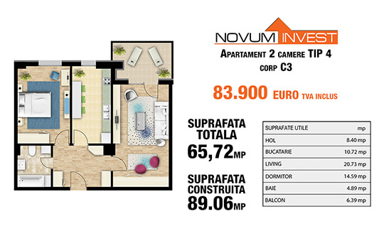 2 camere Tip 4 Corp C3 - Splaiul Independentei Bloc 2