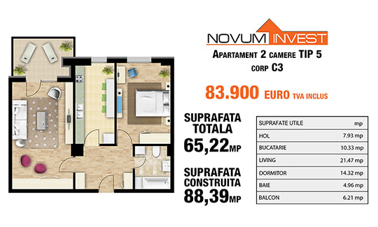 2 camere Tip 5 Corp C3 - Splaiul Independentei Bloc 2