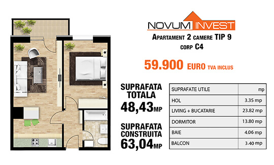 2 camere tip 9 corp C4 - Splaiul Independentei Bloc 2