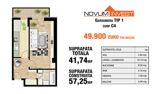 Garsoniera Tip 1 Corp C4 - Splaiul Independentei Bloc 2