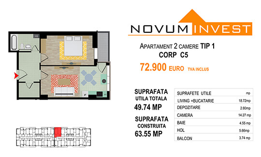 2 camere Tip 1 corp C5 - Splaiul Independentei Bloc 3