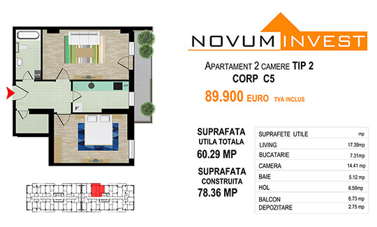 2 camere Tip 2 corp C5 - Splaiul Independentei Bloc 3