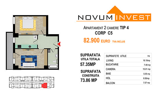 2 camere Tip 4 corp C5 - Splaiul Independentei Bloc 3