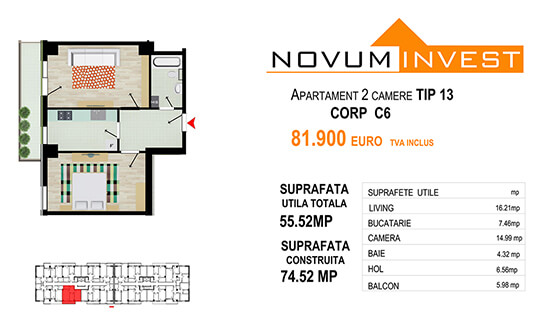 2 camere Tip 13 corp C6 - Splaiul Independentei Bloc 3