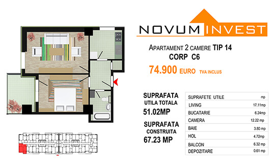 2 camere Tip 14 corp C6 - Splaiul Independentei Bloc 3