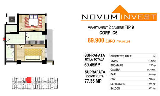 2 camere Tip 9 corp C6 - Splaiul Independentei Bloc 3