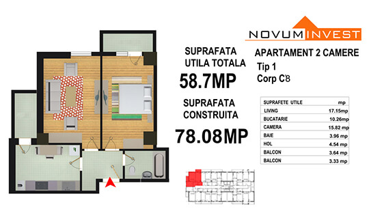 Apartament 2 camere Tip 1 - Corp C8 - Splaiul Independentei Bloc 4