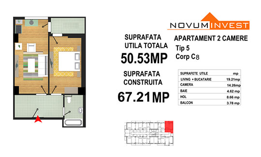 Apartament 2 camere Tip 5 - Corp C8 - Splaiul Independentei Bloc 4