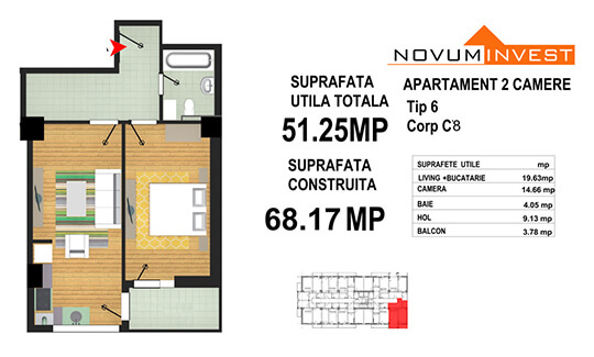 Apartament 2 camere Tip 6 - Corp C8 - Splaiul Independentei Bloc 4