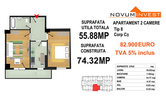 Apartament 2 camere Tip 8 - Corp C8 - Splaiul Independentei Bloc 4