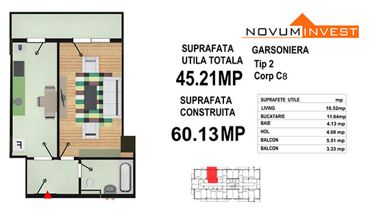 Garsoniera Tip 2 - Corp C8 - Splaiul Independentei Bloc 4