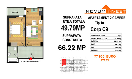 Apartament 2 camere Tip 10 - Corp C9 - Splaiul Independentei Bloc 5