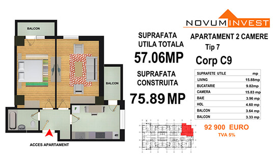 Apartament 2 camere Tip 7 - Corp C9 - Splaiul Independentei Bloc 5