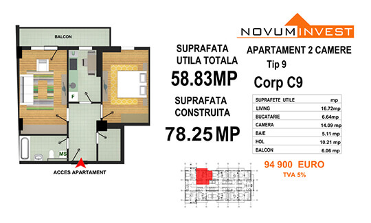 Apartament 2 camere Tip 9 - Corp C9 - Splaiul Independentei Bloc 5