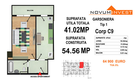 Garsoniera Tip 1 - Corp C9 - Splaiul Independentei Bloc 5