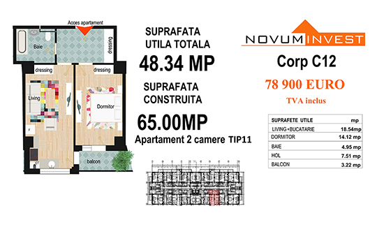 Apartament 2 camere Tip 11 - Corp C12 - Splaiul Independentei Bloc 6