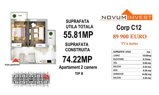 Apartament 2 camere Tip 8 - Corp C12 - Splaiul Independentei Bloc 6