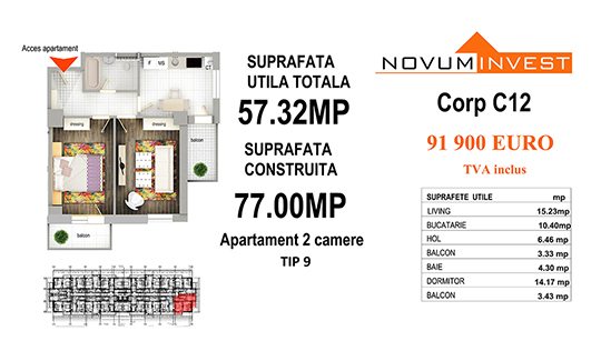 Apartament 2 camere Tip 9 - Corp C12 - Splaiul Independentei Bloc 6